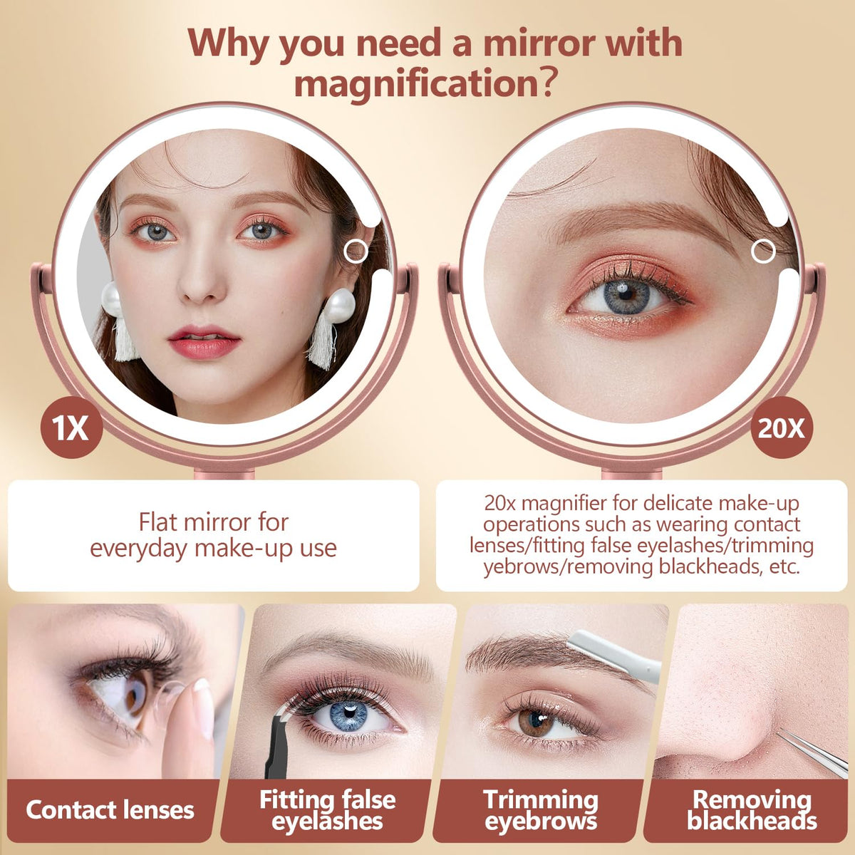 MIYADIVA Makeup Mirror with phone holder and 360-degree rotation