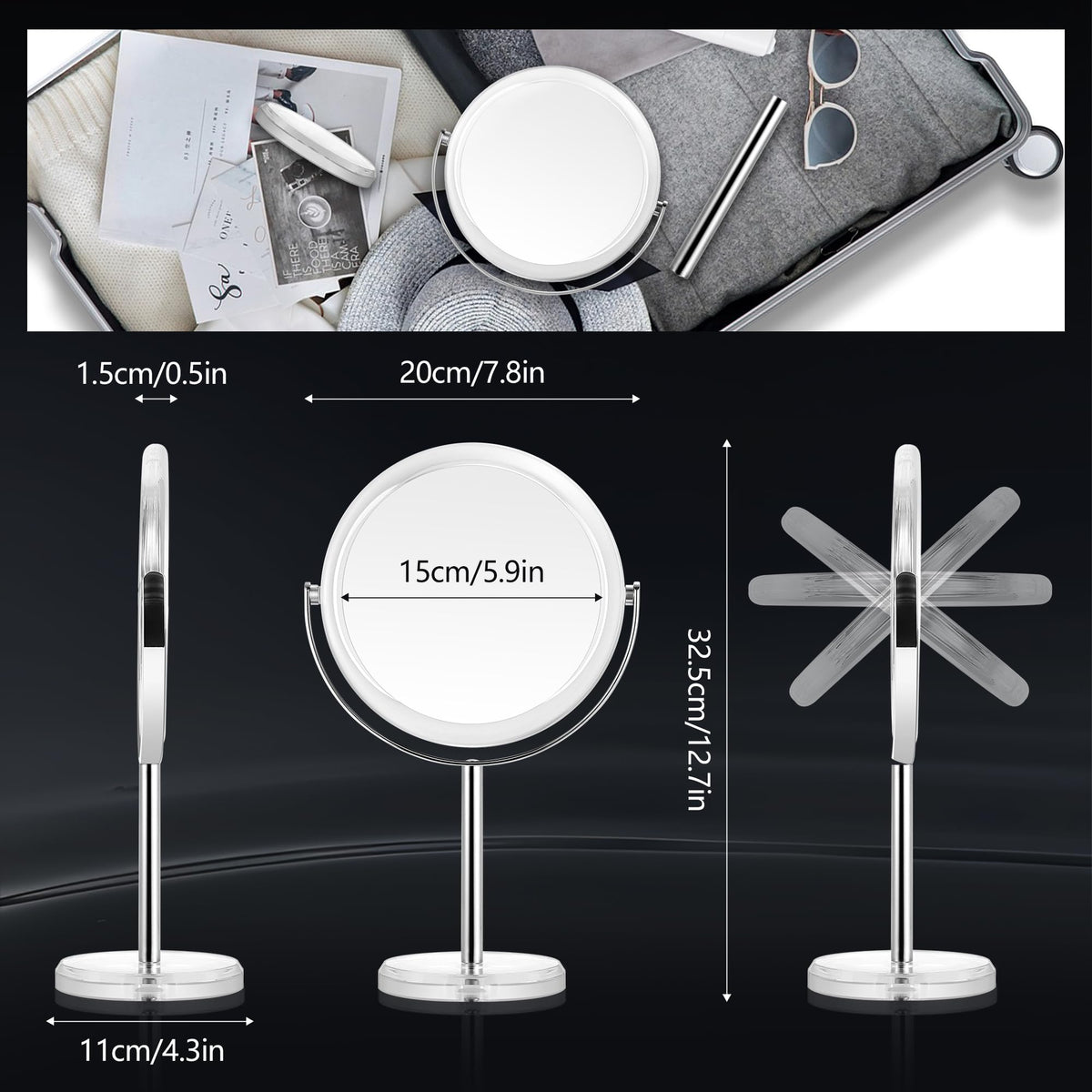 MIYADIVA mirror demonstrating 360° rotation feature