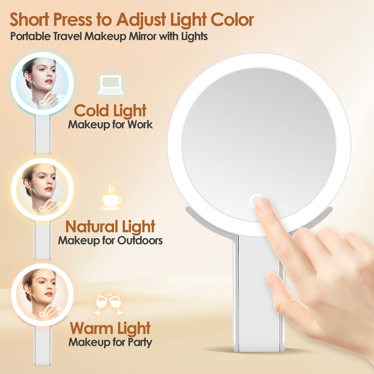 MIYADIVA Travel Makeup Mirror displaying adjustable brightness