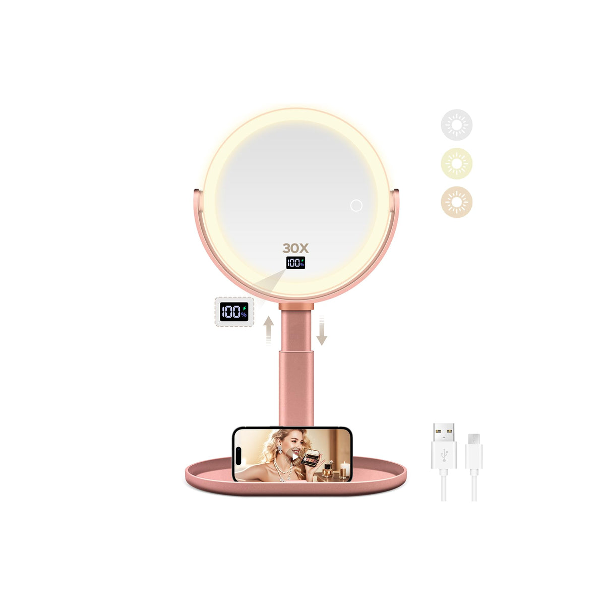 MIYADIVA Travel Makeup Mirror front view with lights