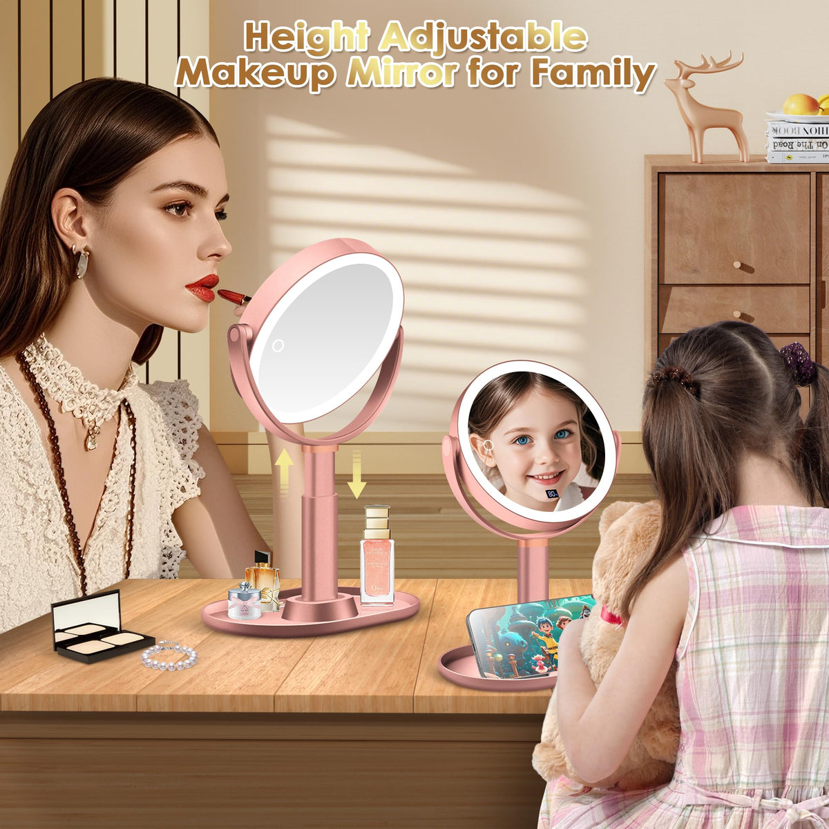 MIYADIVA Travel Makeup Mirror in use with digital display