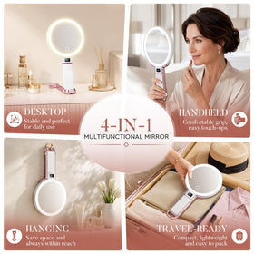 MIYADIVA Travel Makeup Mirror on a table with phone holder