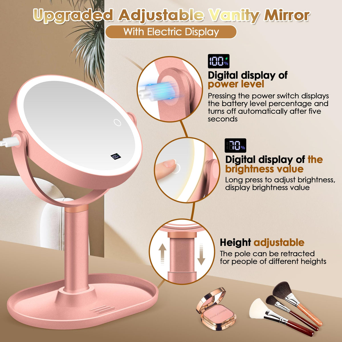 MIYADIVA Travel Makeup Mirror showing 30X magnification side