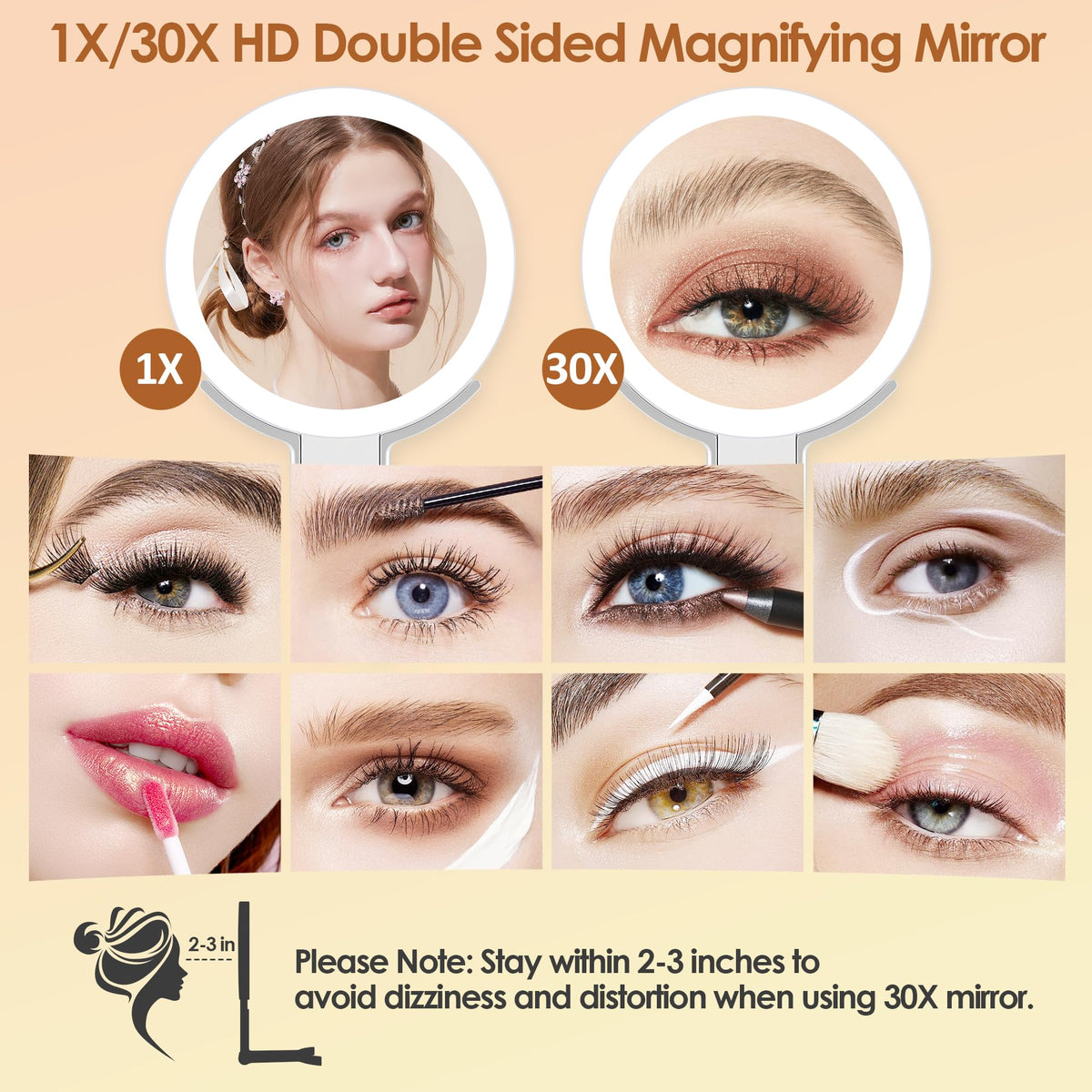 MIYADIVA Travel Makeup Mirror side view showing 30X magnification