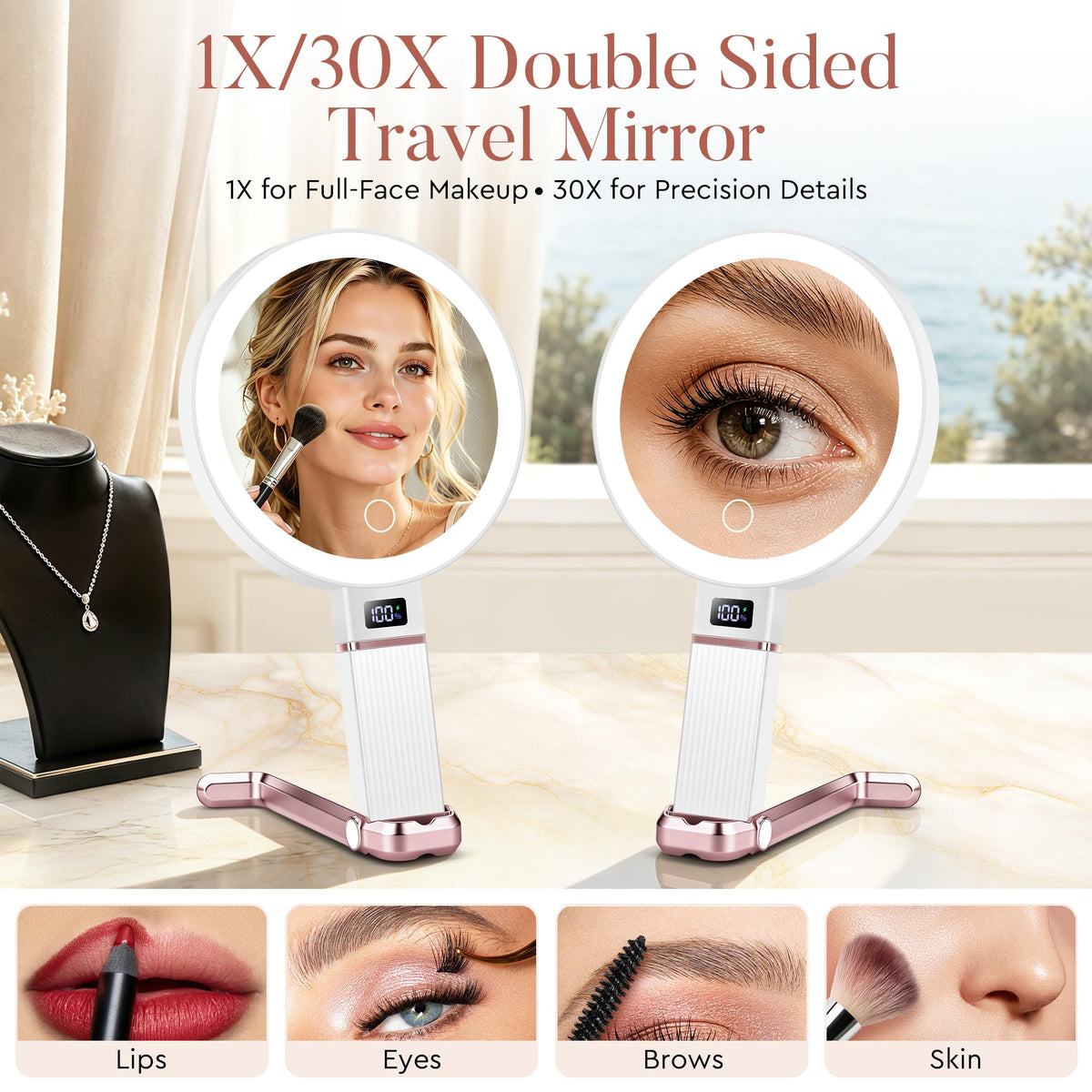 MIYADIVA Travel Makeup Mirror with smart digital display
