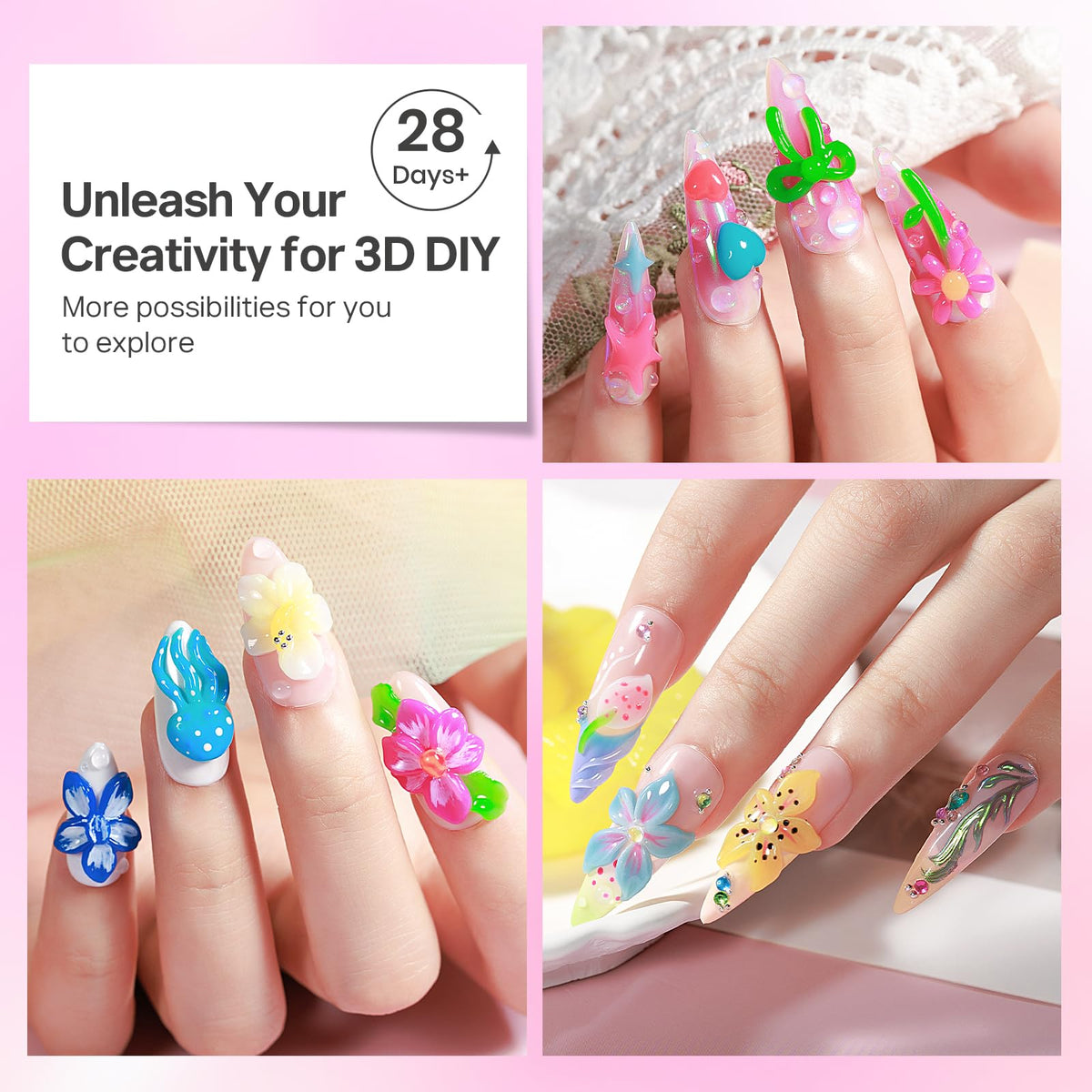 MIZHSE 12 Colors 3D Nail Gel Set with sculpted nail art