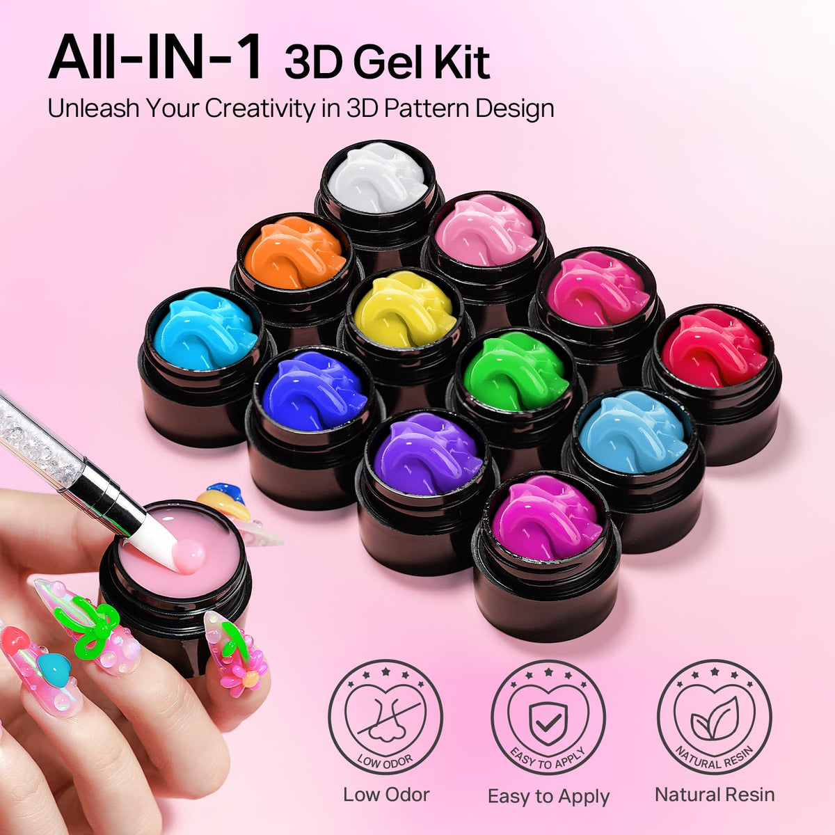 MIZHSE 12 Colors 3D Nail Gel showing blue and purple gels