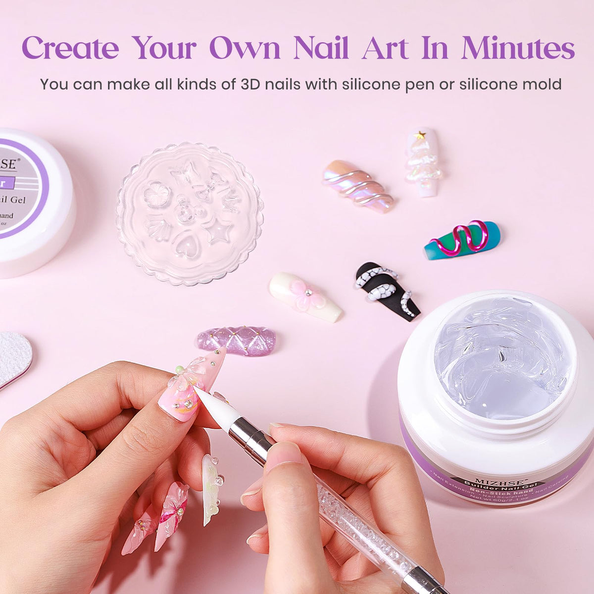 MIZHSE 3D Gel Nail Art Sculpting Molding Gel with 3D mold and tools