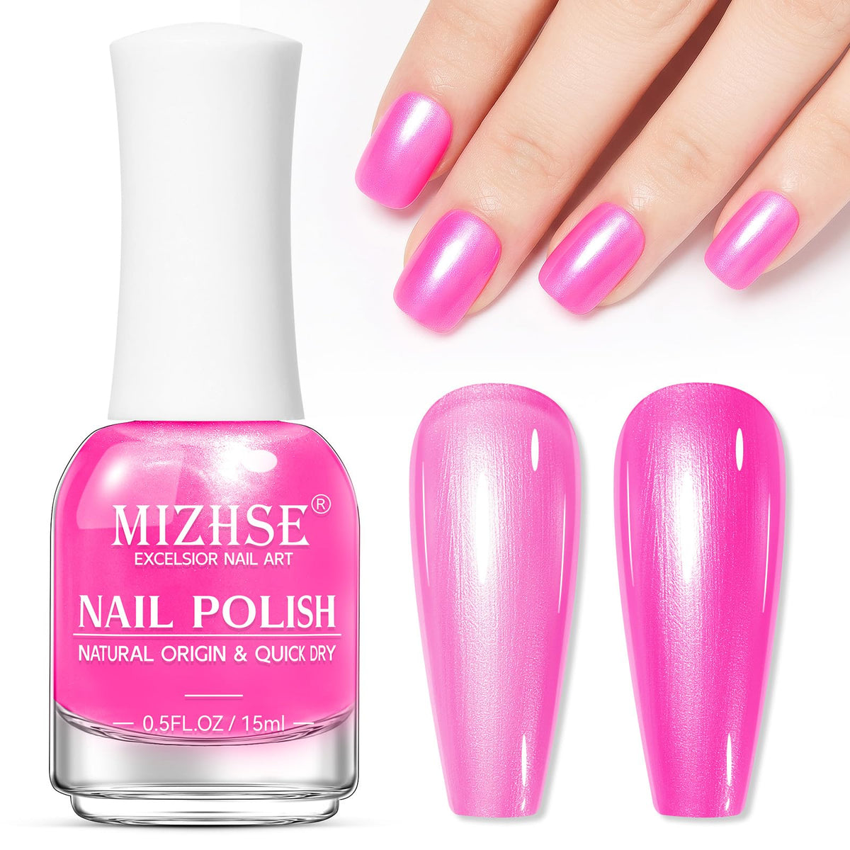 MIZHSE Pearl Hot Pink Nail Polish 15ml front view