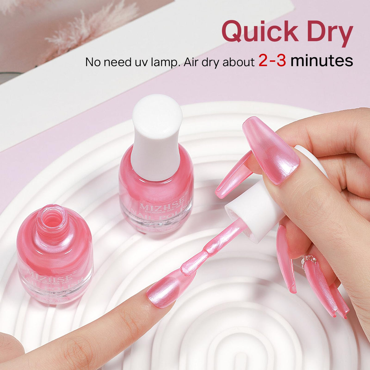 MIZHSE Pearlescent Rose Pink Nail Polish application process