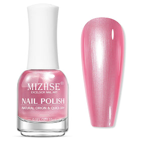 MIZHSE Pearlescent Rose Pink Nail Polish front view with 15ml bottle