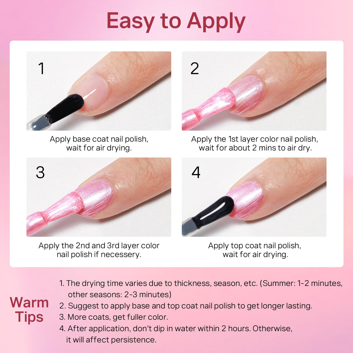 MIZHSE Pearlescent Rose Pink Nail Polish with nail art accessories
