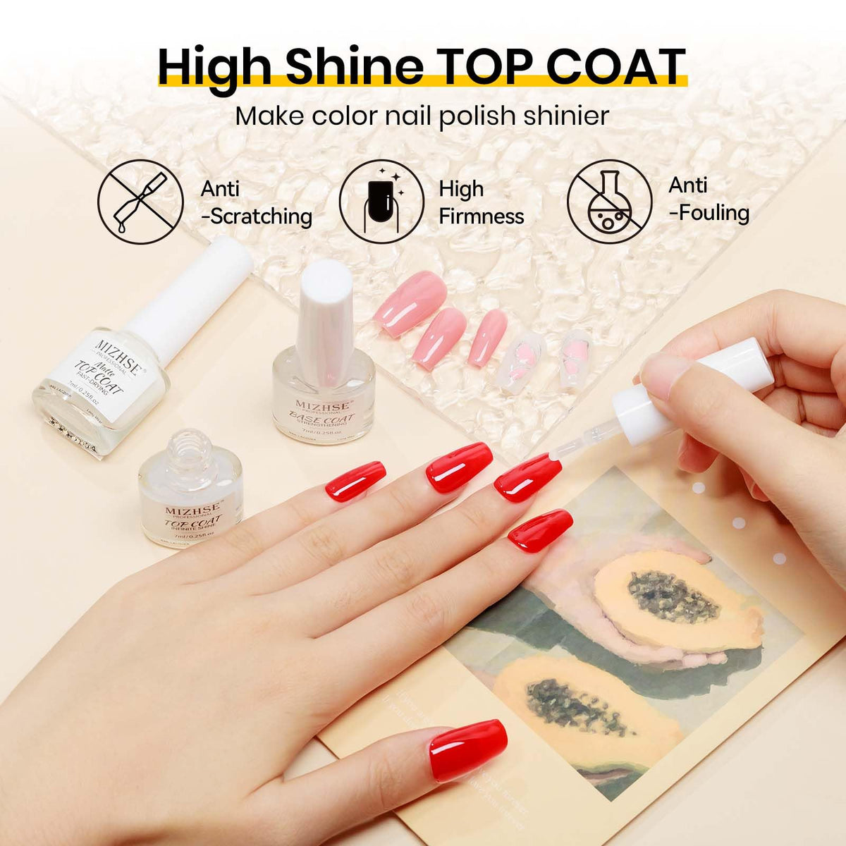 MIZHSE Quick Dry Base and Top Coat Set, application process