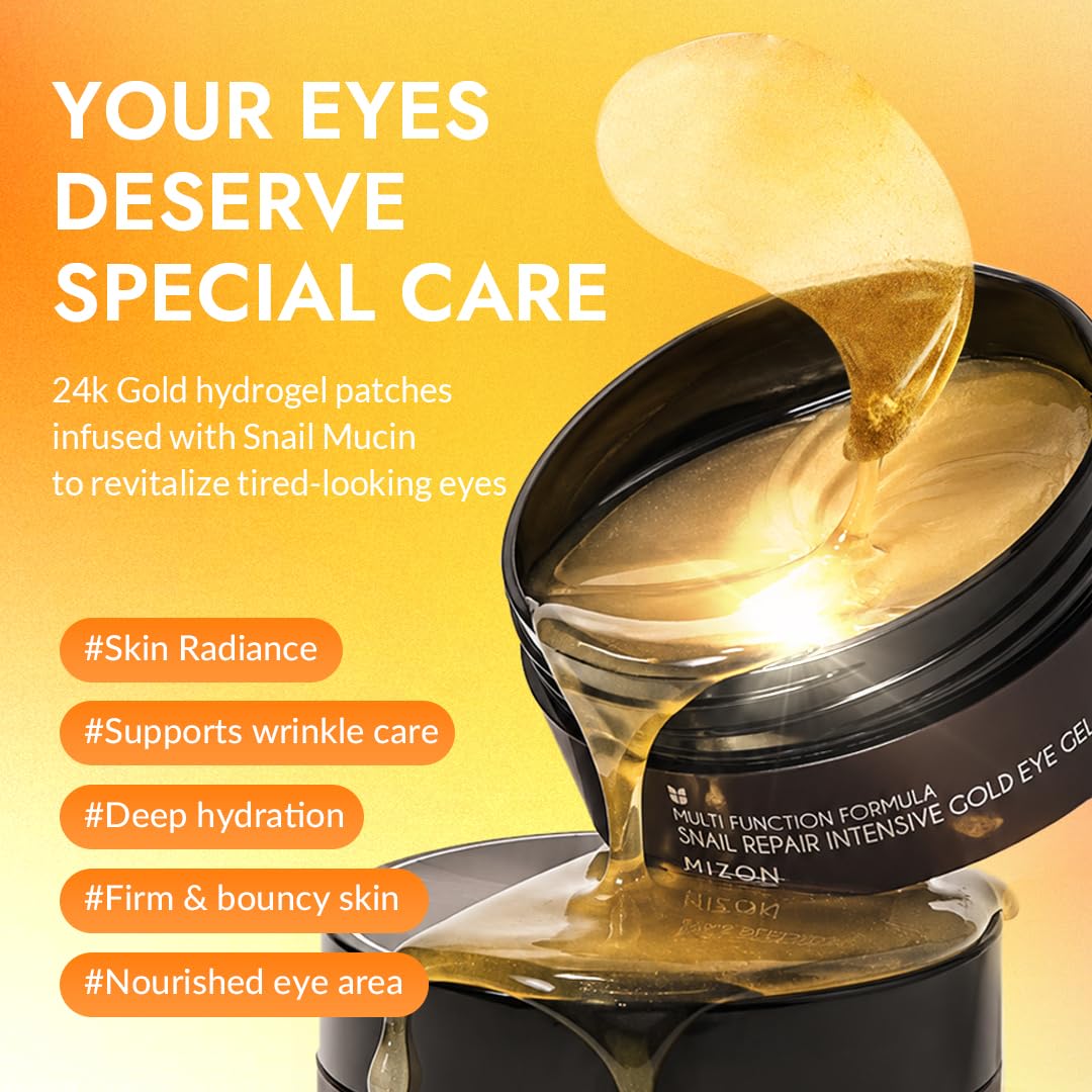 MIZON 24K Gold Snail Mucin Under Eye Patches hydrogel mask close-up
