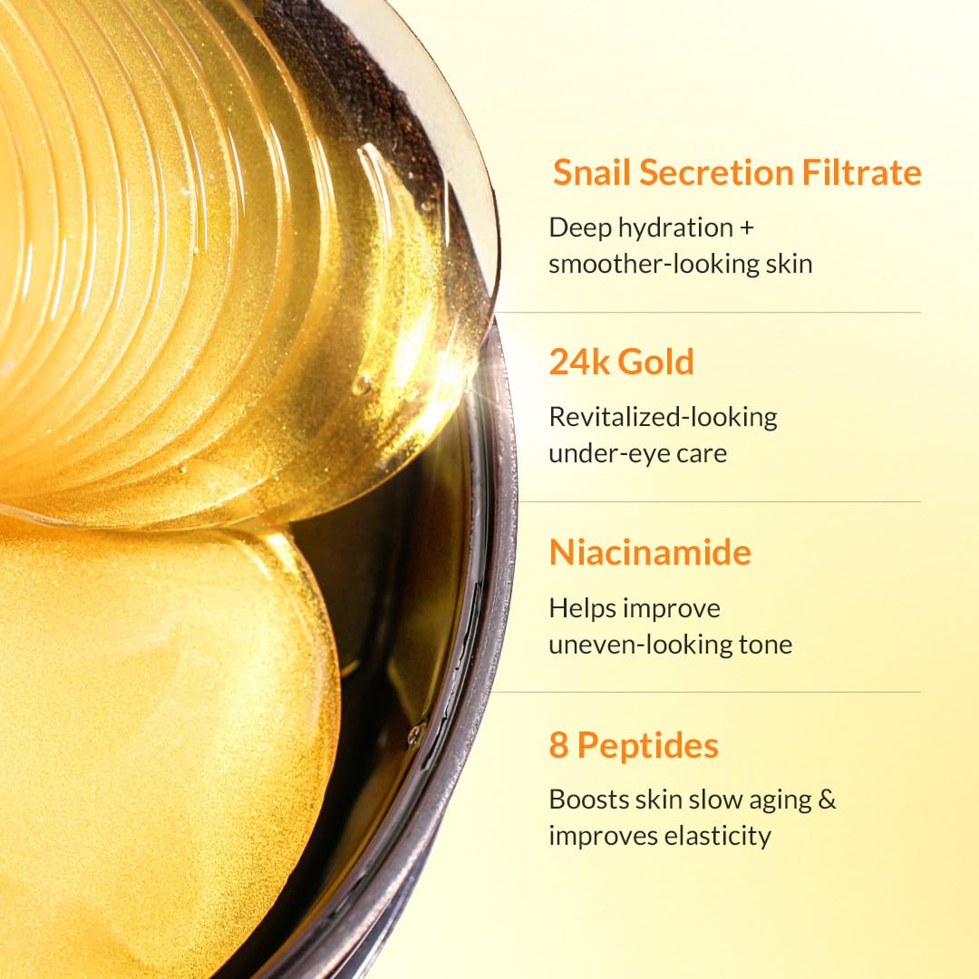 MIZON 24K Gold Snail Mucin Under Eye Patches on model's eyes