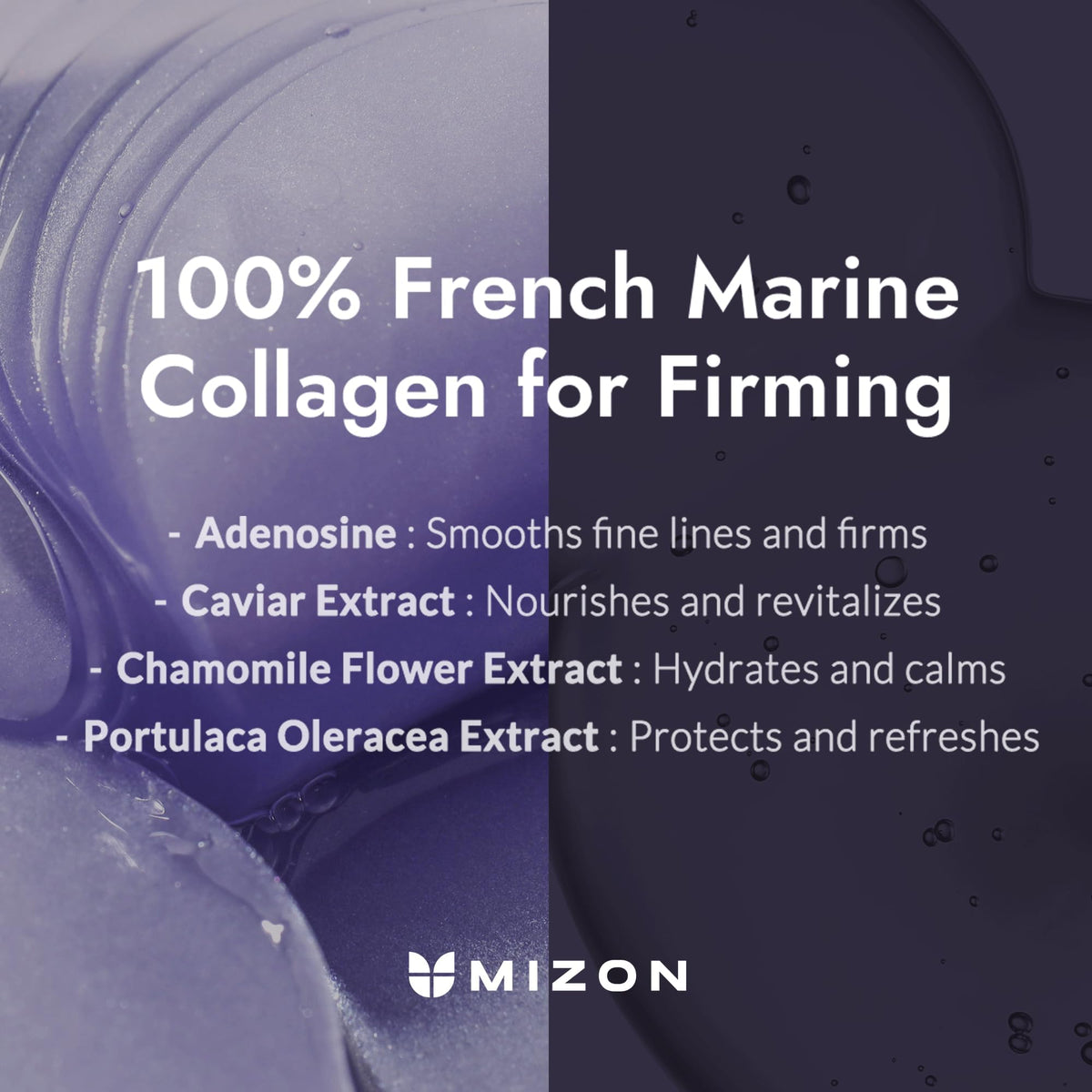 MIZON Marine Collagen Eye Gel Patch with caviar and chamomile ingredients
