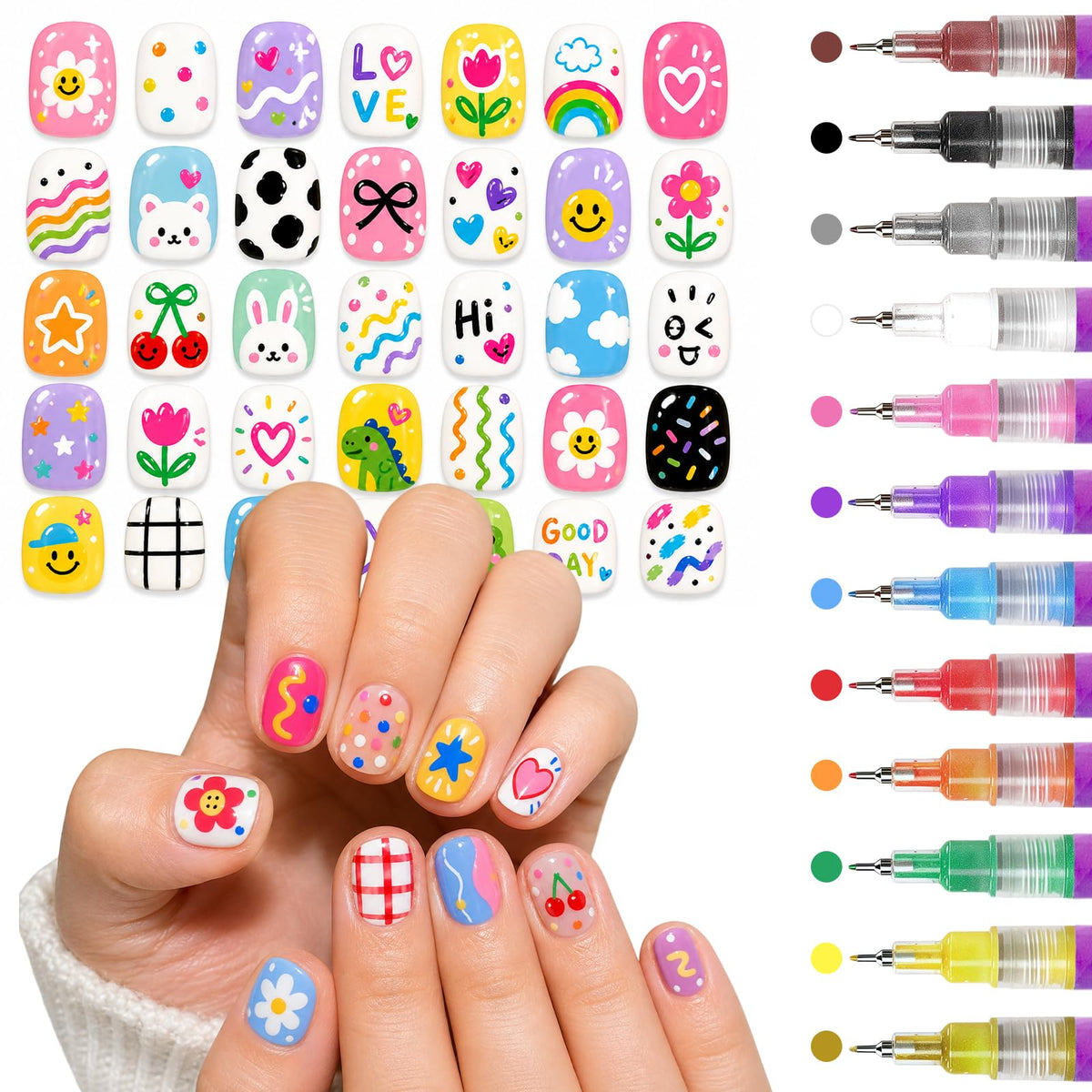 MKNZOME 12 Colour Nail Art Pens set front view