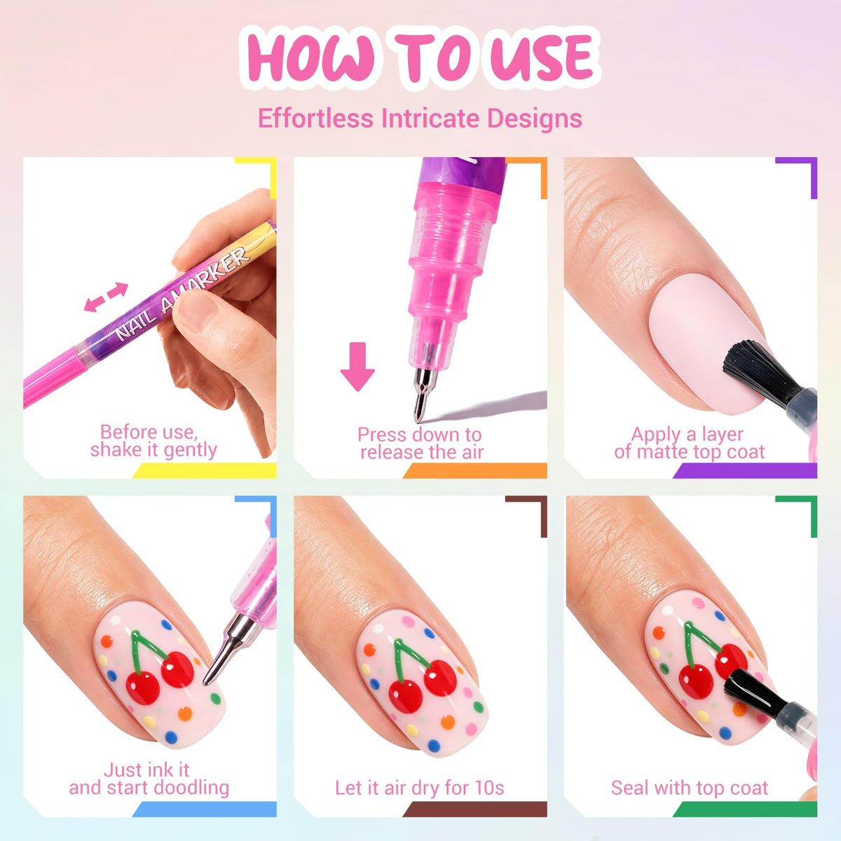 MKNZOME nail art pens displayed with nail art designs