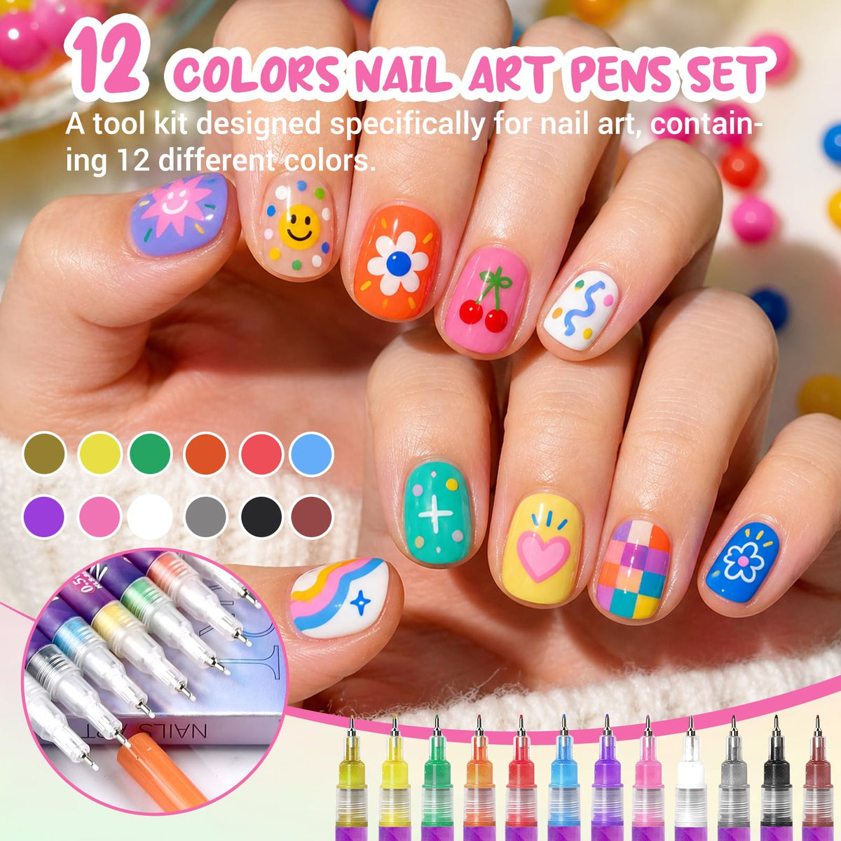 MKNZOME nail art pens with precision tips for detailed designs