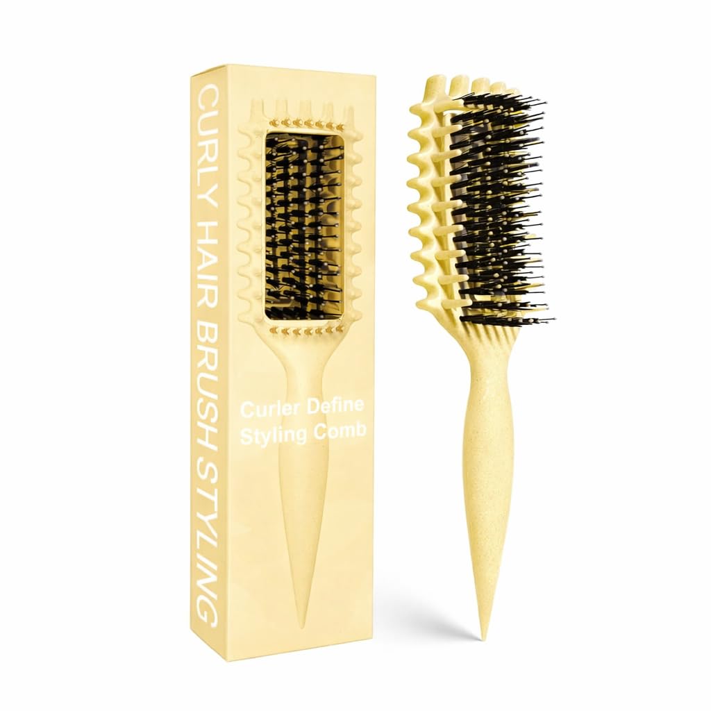 MMBVSZ Curly Hair Brush front view in creamy yellow