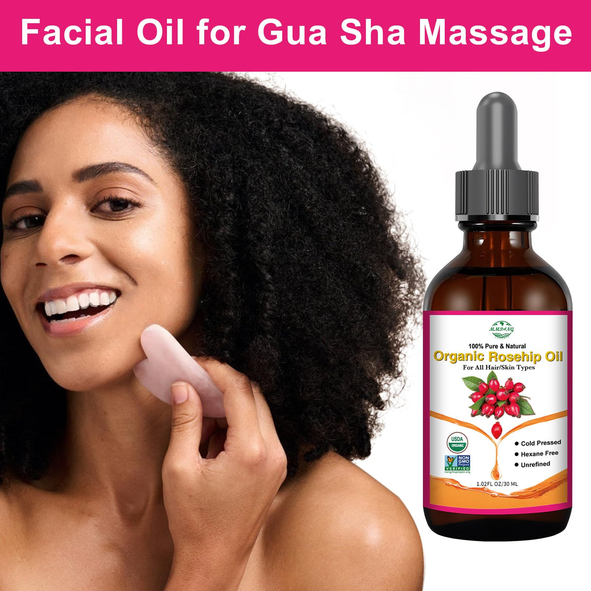 MMPANG Organic Rosehip Seed Oil with gua sha tool