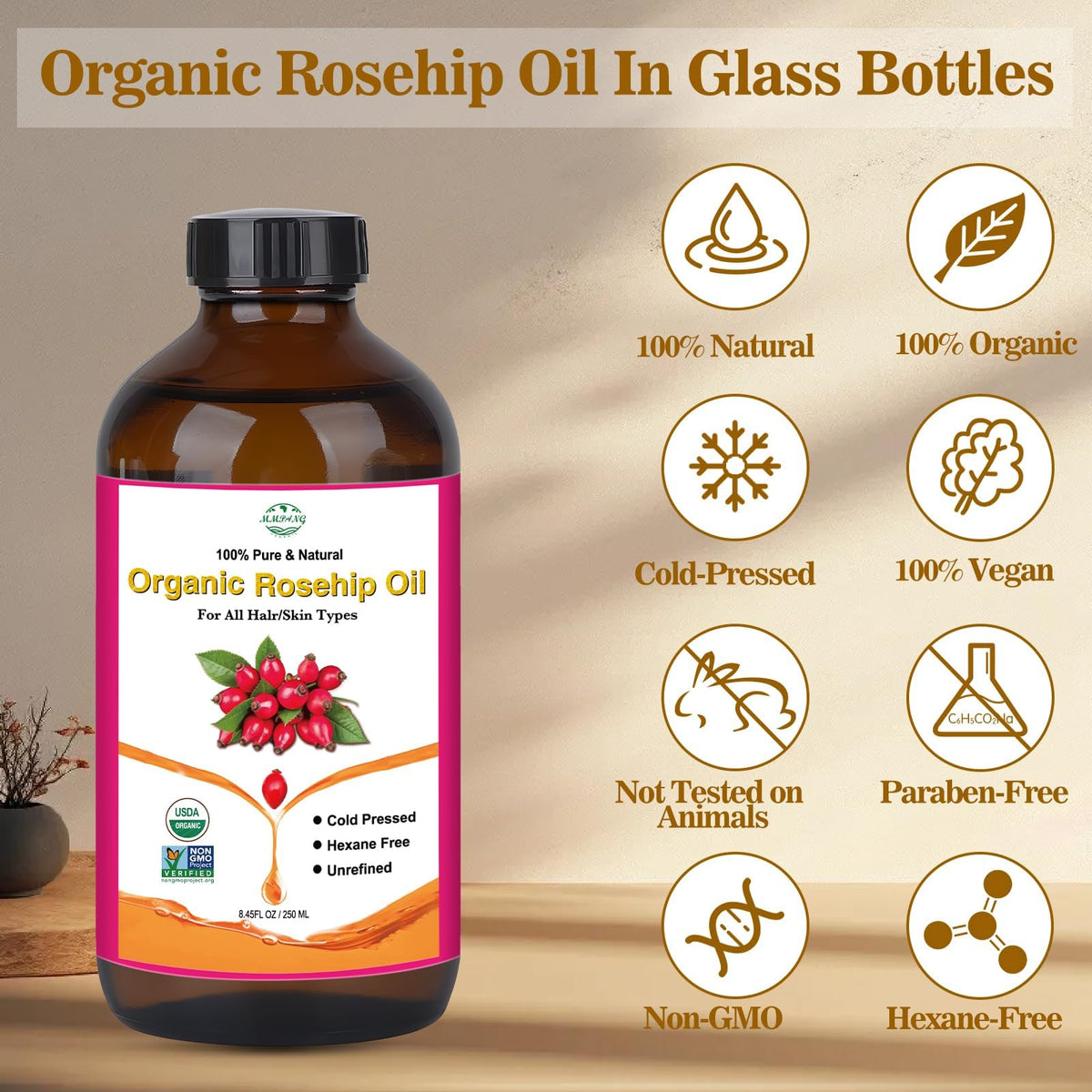 MMPANG Rosehip Seed Oil bottle with dropper