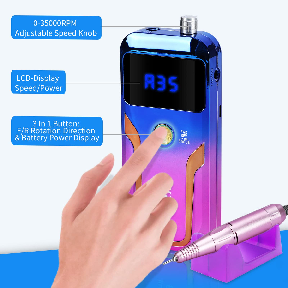 MOCOWIND Nail Drill being used for manicure