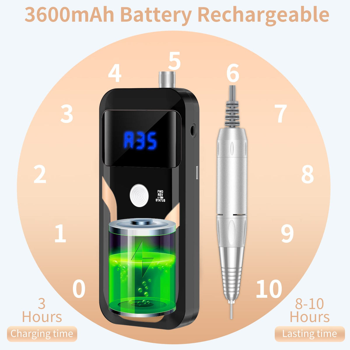 MOCOWIND Nail Drill compact size comparison with a smartphone