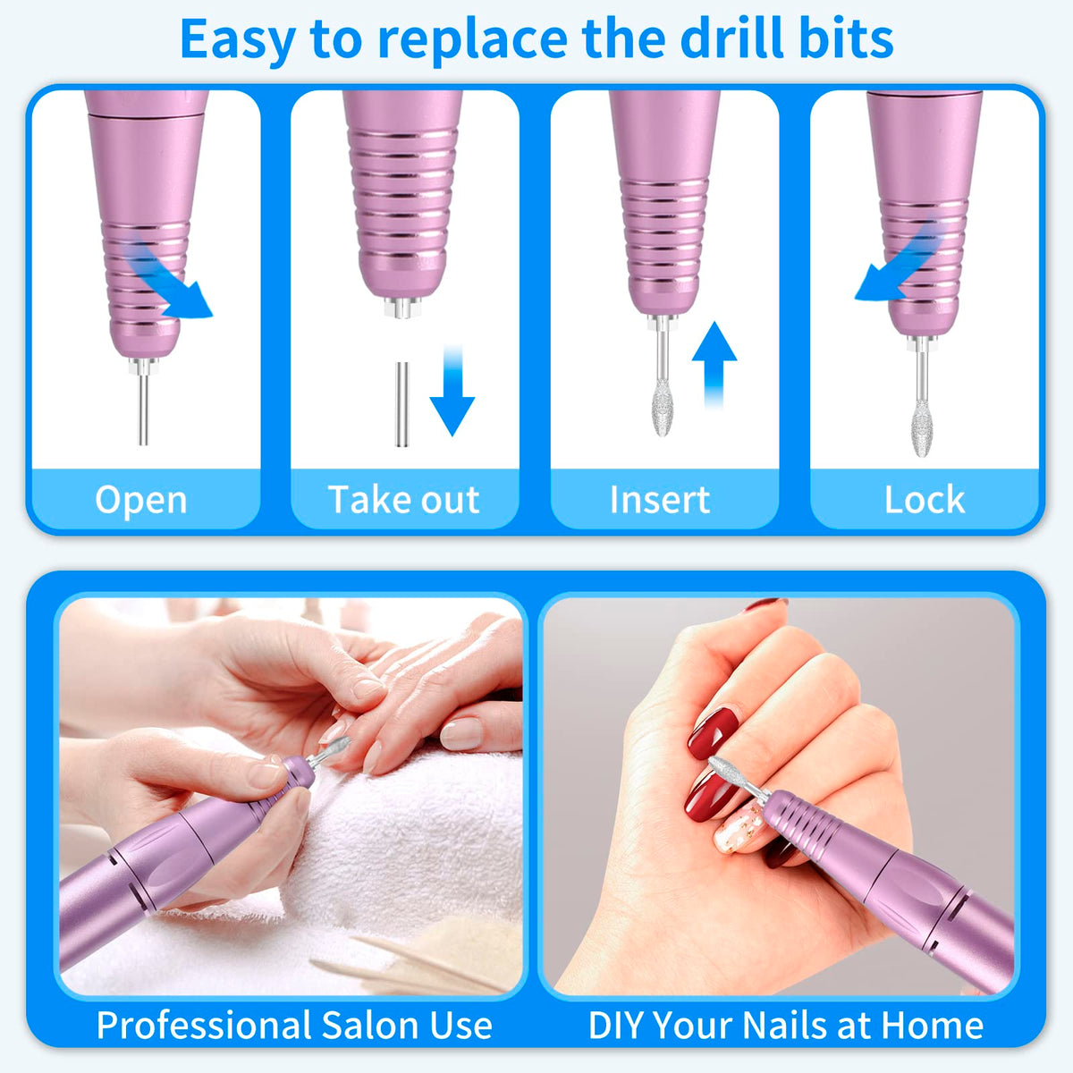 MOCOWIND Nail Drill kit including sanding bands and drill bits