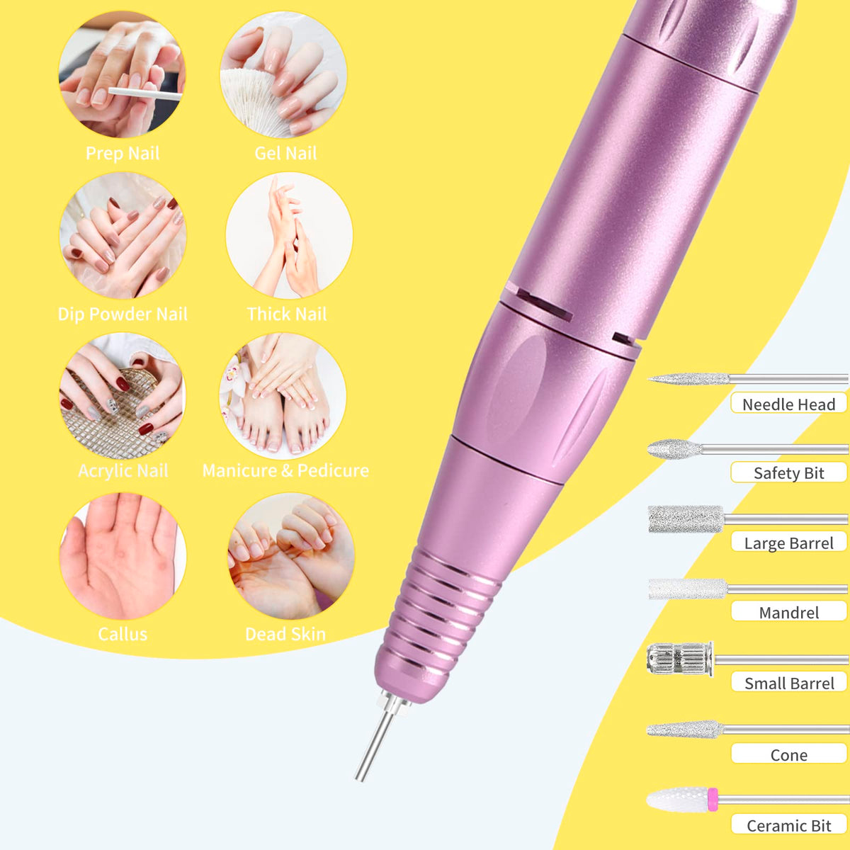 MOCOWIND Nail Drill side view demonstrating portability