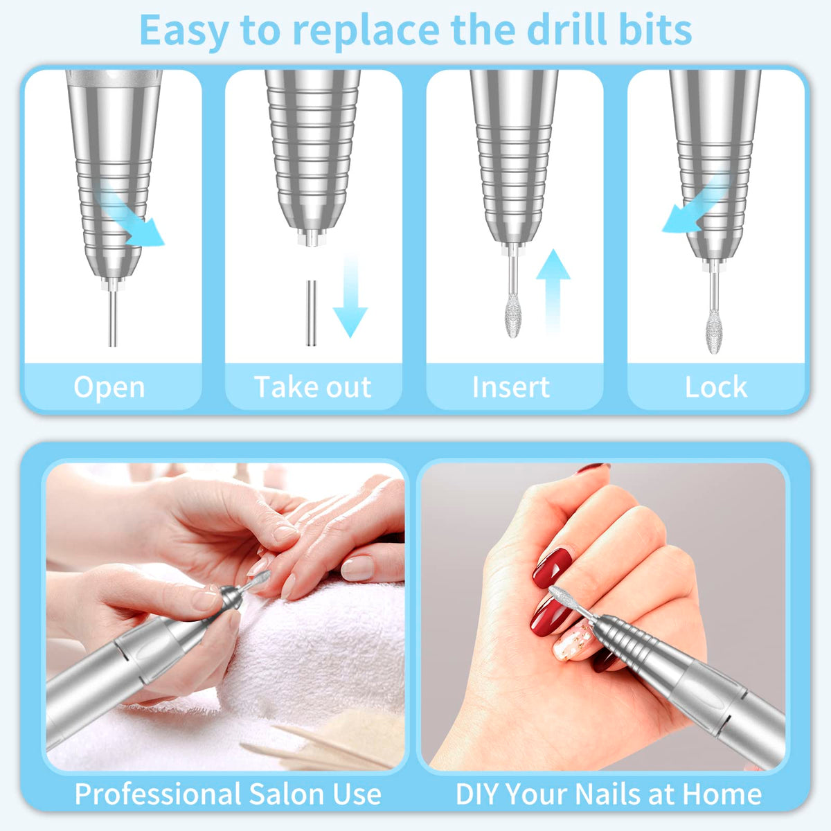 MOCOWIND Nail Drill with accessories laid out