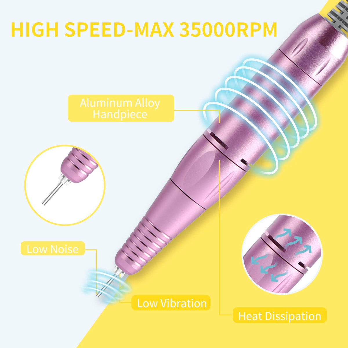 MOCOWIND Nail Drill with LCD screen displaying speed