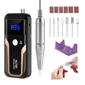 MOCOWIND Portable Nail Drill black model front view with LCD screen