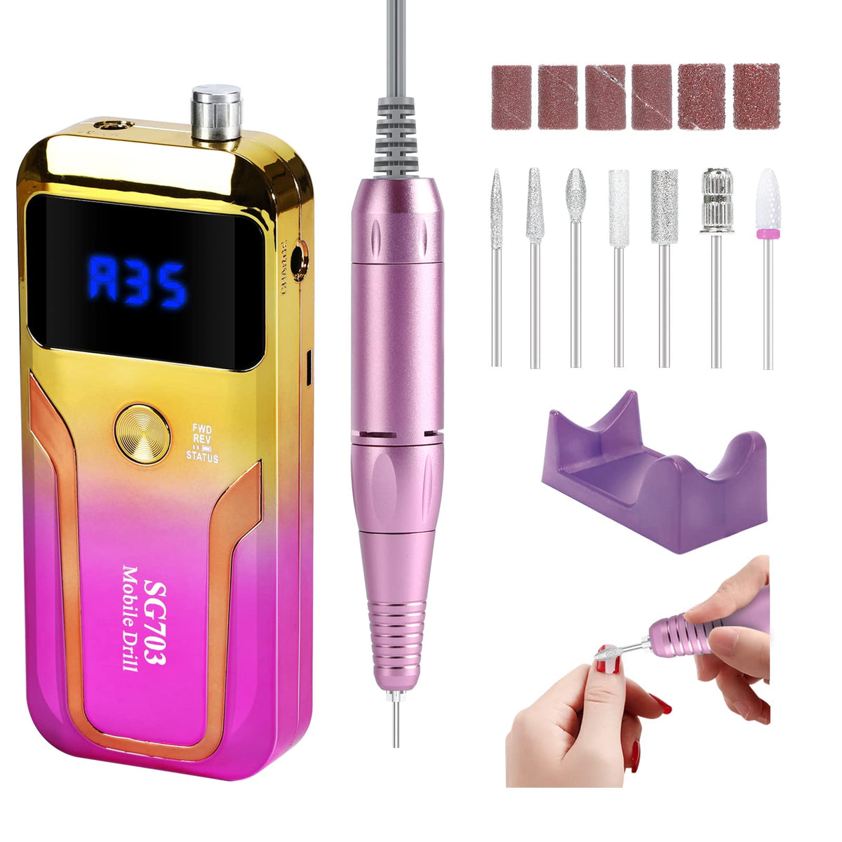 MOCOWIND Portable Nail Drill front view with control knob