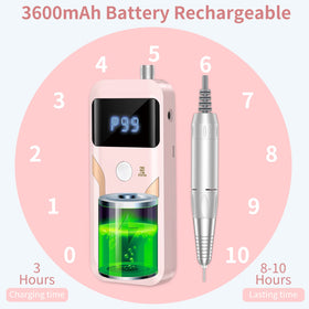 MOCOWIND Portable Nail Drill LCD screen displaying speed settings