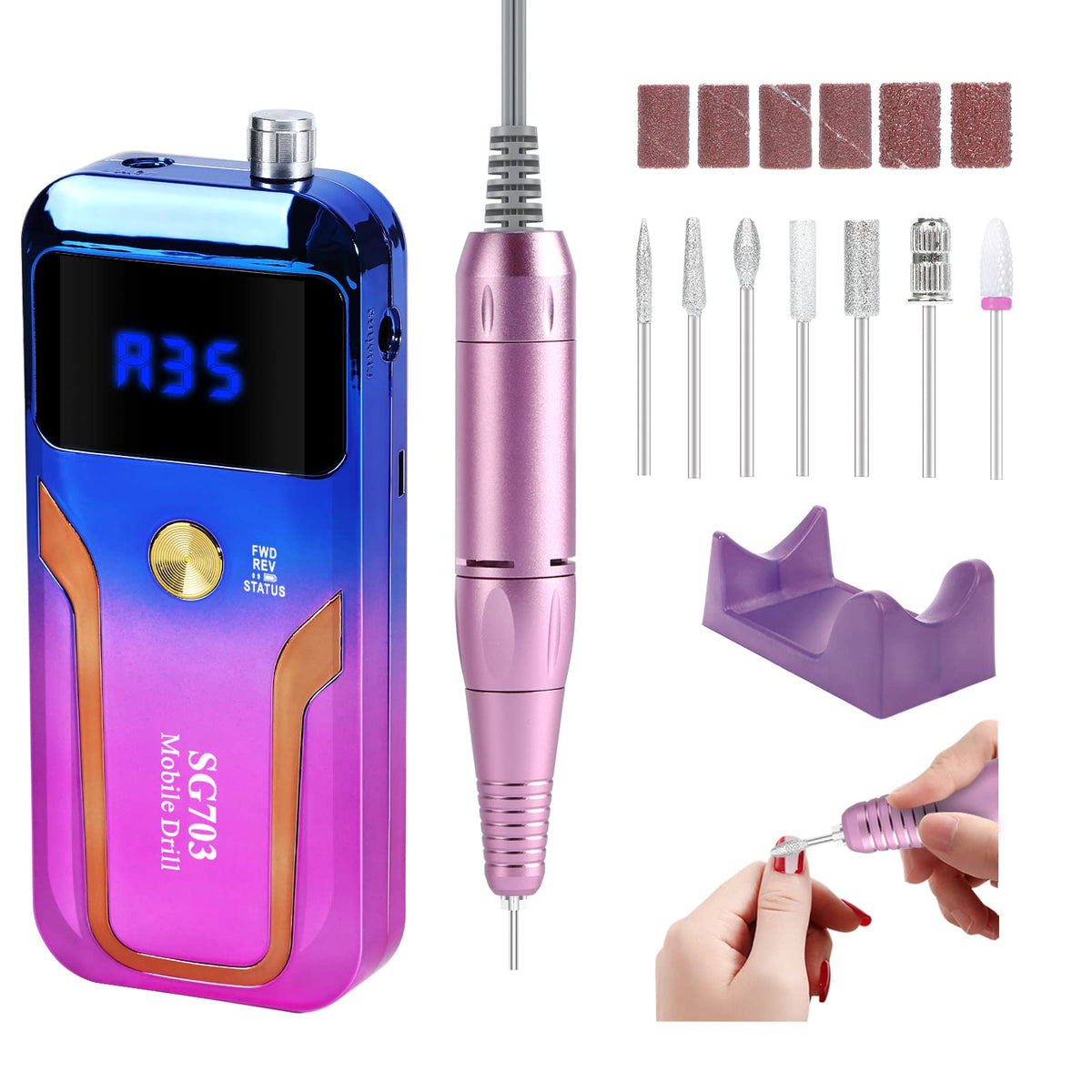 MOCOWIND Portable Nail Drill purple model front view