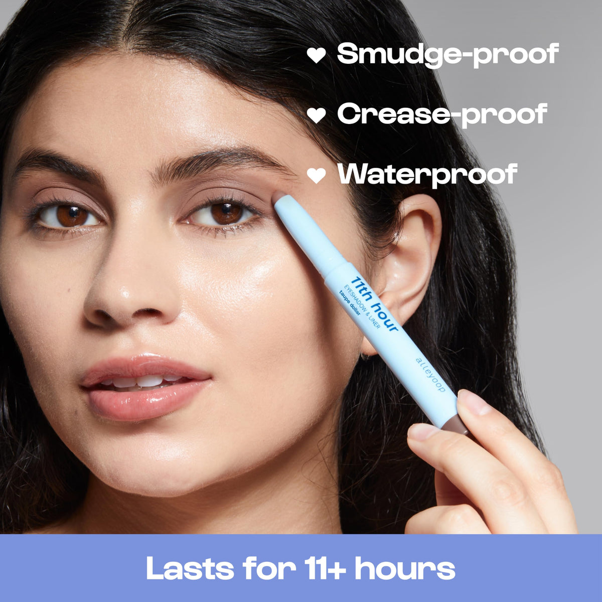 Model applying ALLEYOOP 11th Hour Cream Eyeshadow Stick