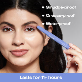 Model applying ALLEYOOP 11th Hour Cream Eyeshadow Stick Mauve Matte