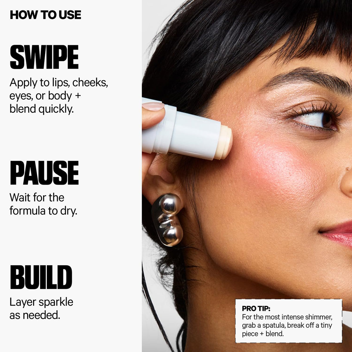 Model applying Milk Makeup Cooling Water Jelly Shimmer Stick on cheeks