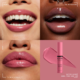 Model applying NYX Butter Gloss in a beauty routine