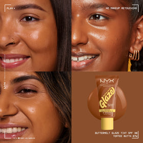 Model applying NYX Buttermelt Glaze Skin Tint