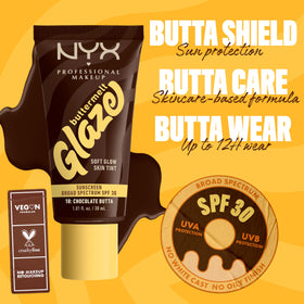 Model applying NYX Buttermelt Glaze Skin Tint on face
