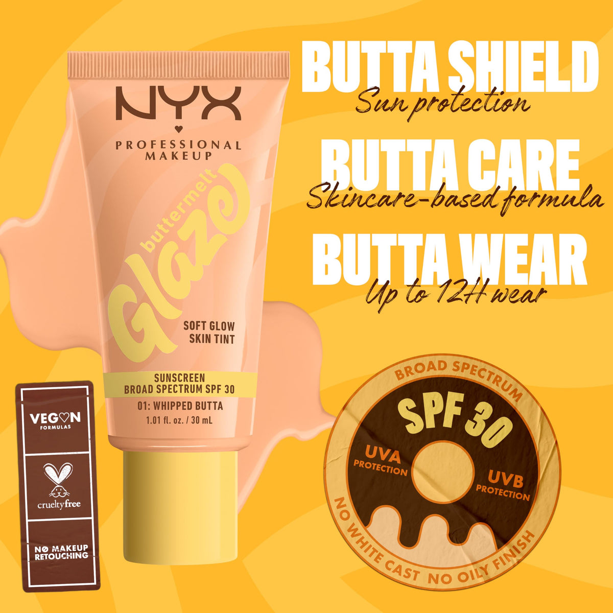 Model applying NYX Buttermelt Glaze Soft Glow Skin Tint