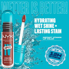 Model applying NYX Lip IV Hydrating Glossy Lip Stain