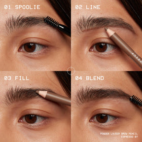Model applying NYX Powder Louder Eyebrow Pencil