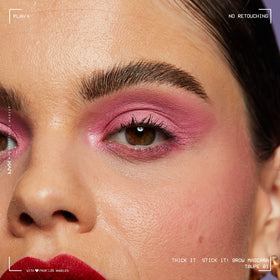 Model applying NYX Thick It Stick It Brow Mascara in Taupe