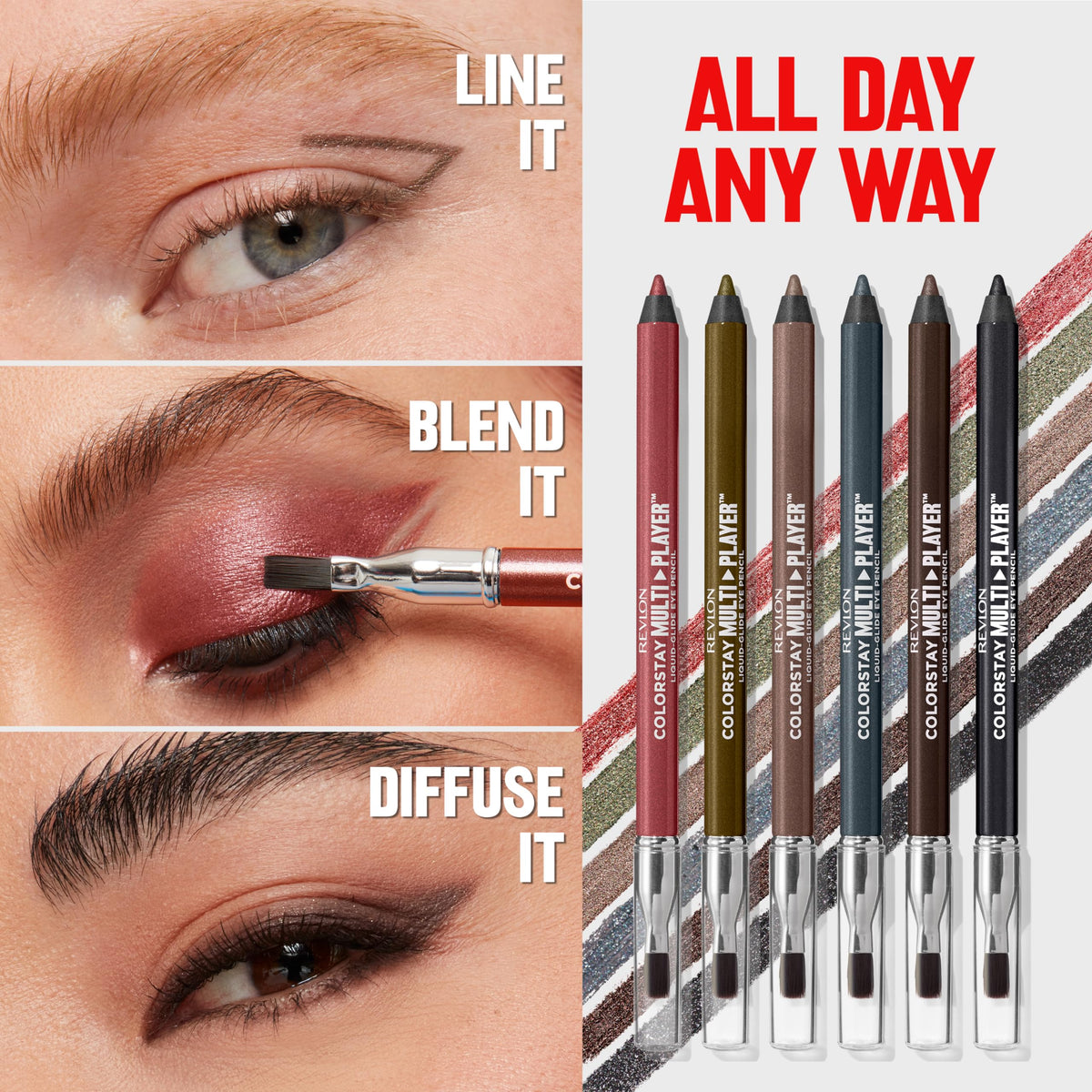 Model applying REVLON ColorStay eye pencil 401