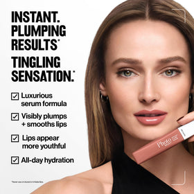 Model applying REVLON PhotoReady Instant Plump Serum on lips
