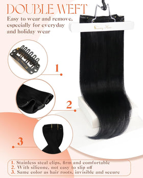 Model applying Sunny Hair Clip-in Extensions