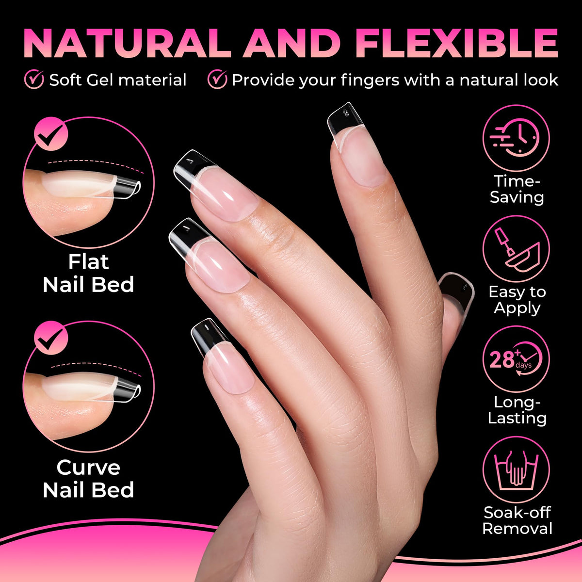 Model applying UNA GELLA Medium Square Gel Nail Tips